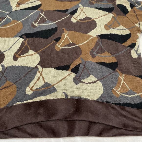 Kerrits Riding Equestrian Sweater All Over Brown Horse Print, Size XL - Picture 2 of 7